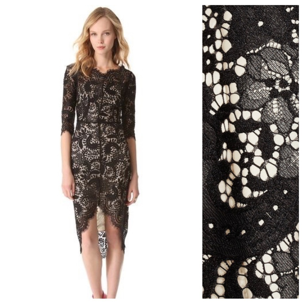 NWT. LOVER Black Lace Horizon Lace Dress with Visible Ecru Lining. Size 10.